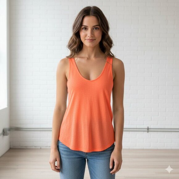 Aritzia Wilfred Free Muscle Tee T-shirt Bright Orange Burnout Sleeveless Size XS - Picture 3 of 11